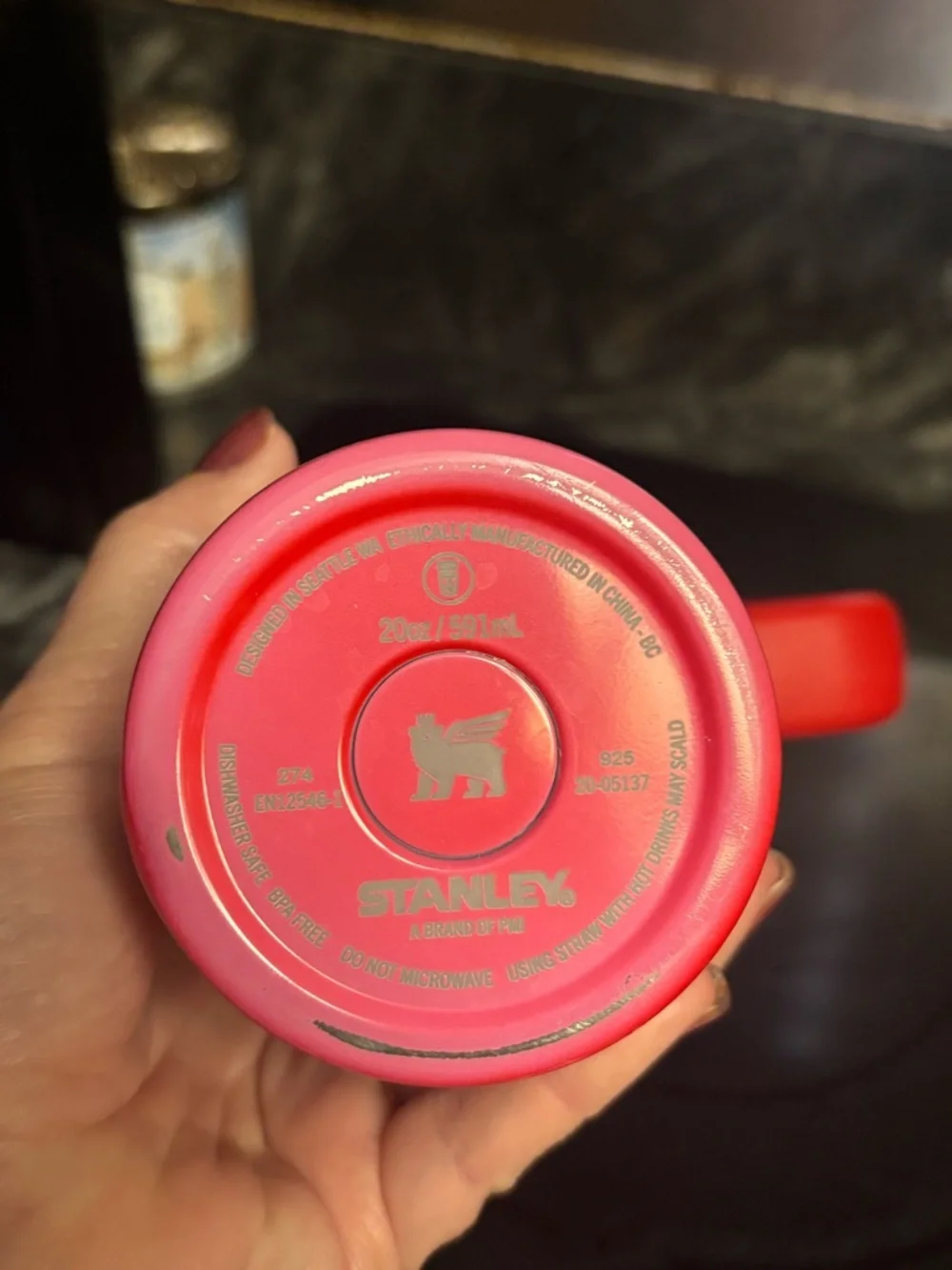 Stanley Pink Travel Mug with Red Heart Pattern - Picture 5 of 5